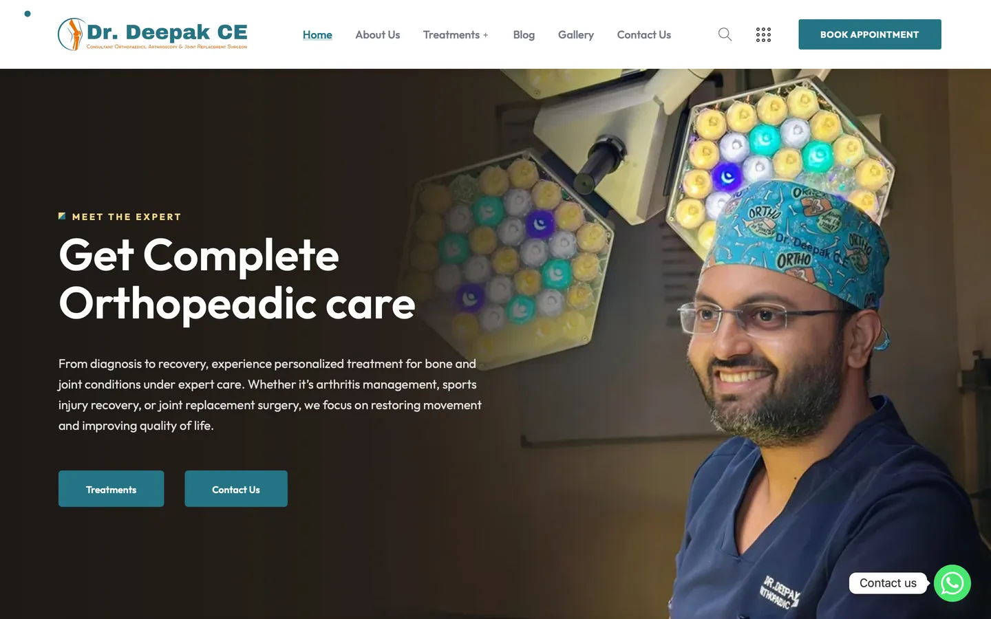 Homepage of the Dr. Deepak C E website on a desktop screen