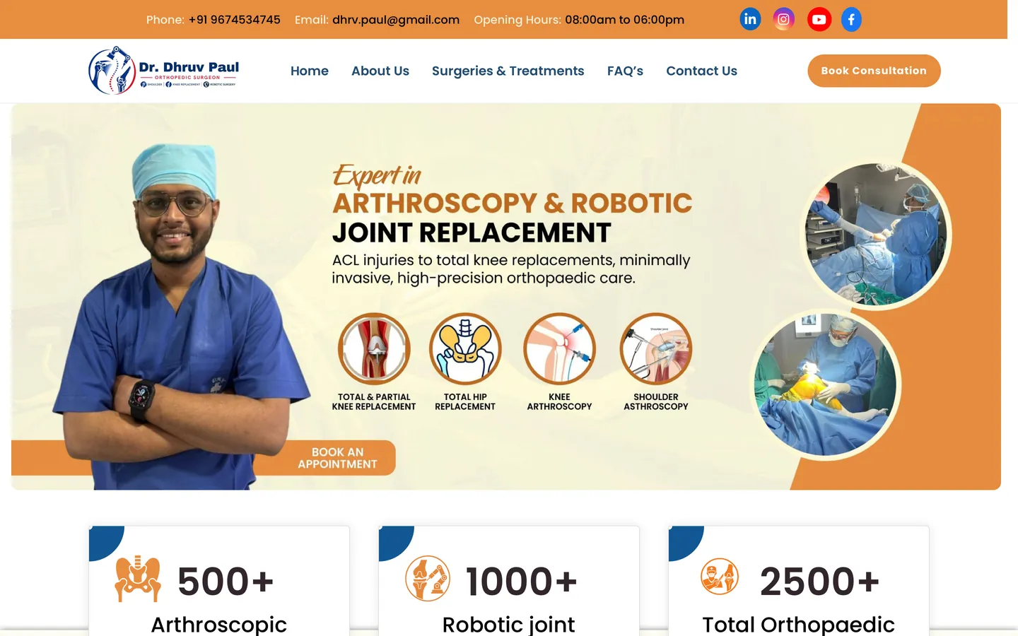 Homepage of the Dr. Dhruv Paul website on a desktop screen