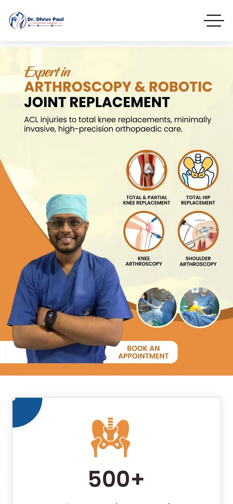 The Dr. Dhruv Paul website on a mobile phone