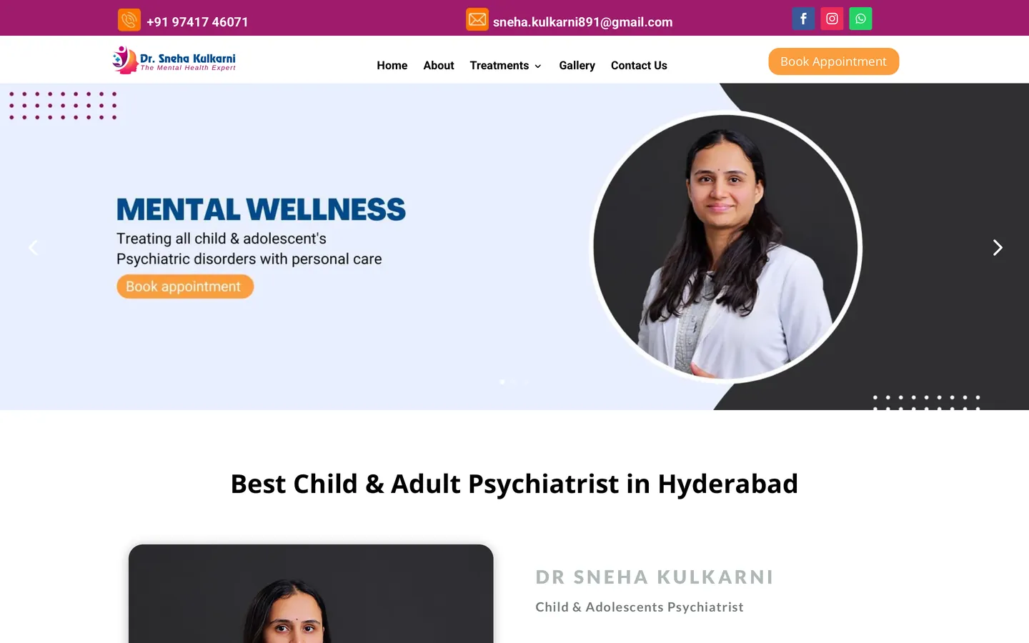 Homepage of the Dr. Sneha Kulkarni website on a desktop screen