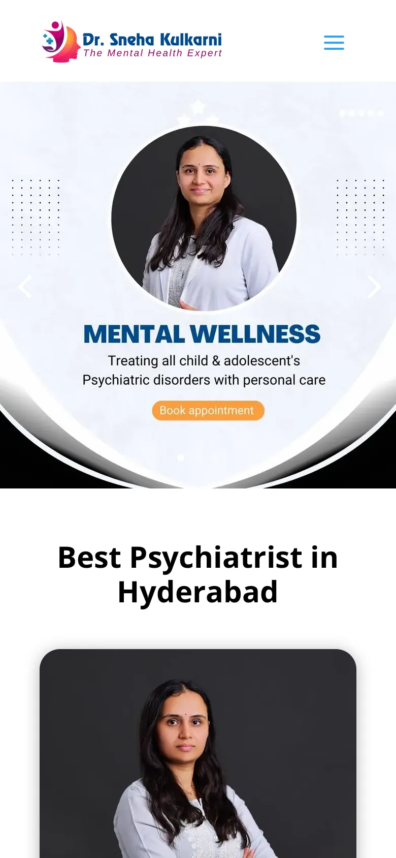 The Dr. Sneha Kulkarni website on a mobile phone