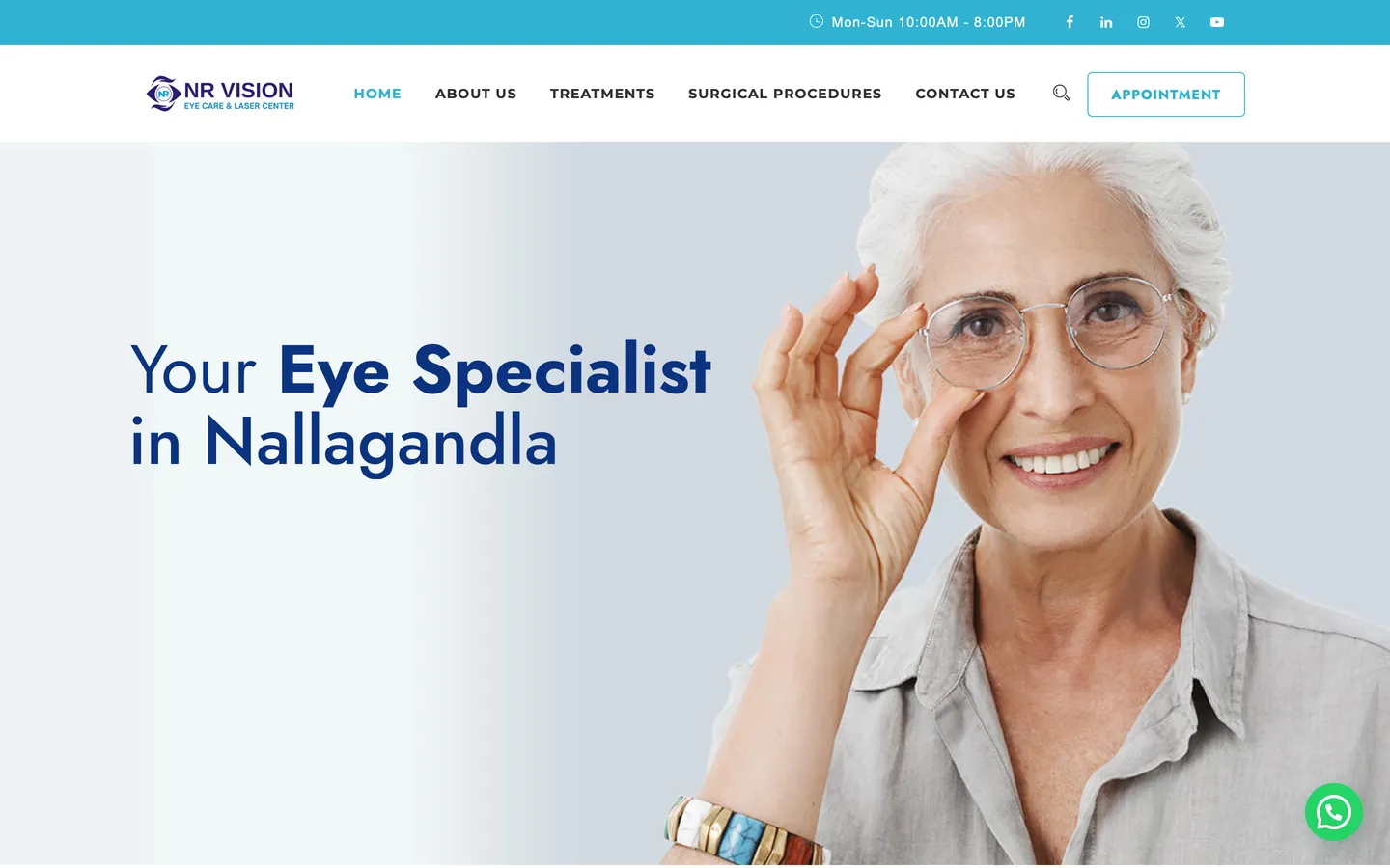 Homepage of the NR Vision Eye Care and Laser Center website on a desktop screen