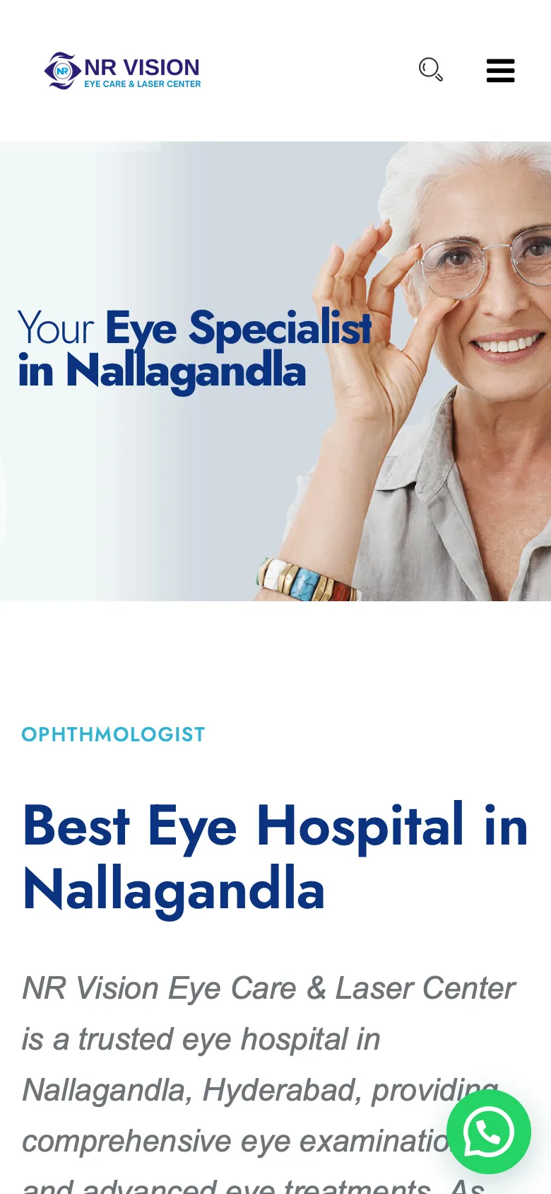 The NR Vision Eye Care and Laser Center website on a mobile phone