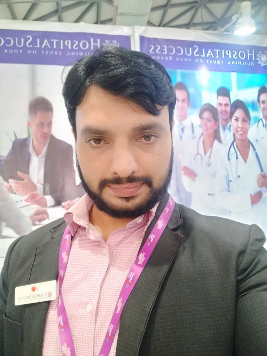 Syed Nyamathullah at the Hospital Success stall at a medical expo